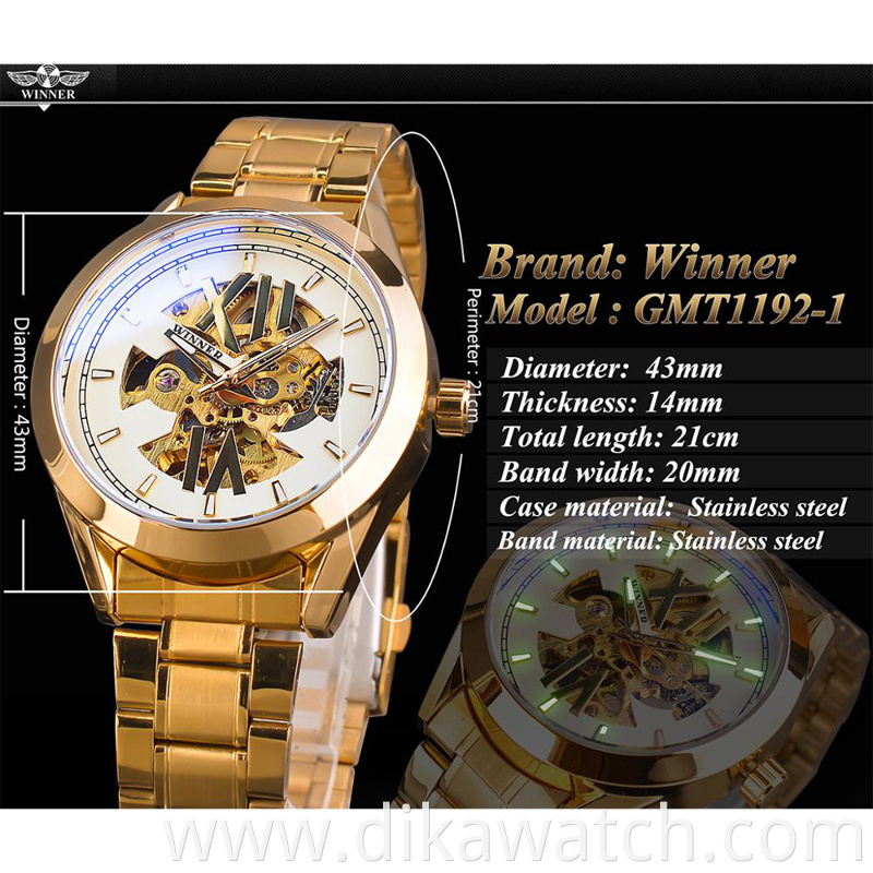 New winner mechanical watch fashion hollow waterproof watches automatic men relogio masculino GMT1192